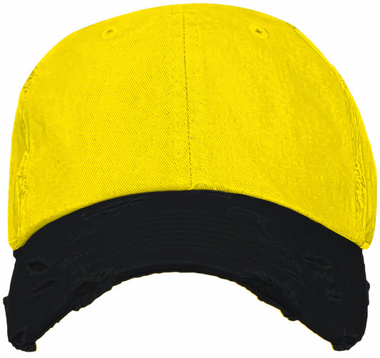 Blank Dad Hat - 2Tone Yellow Black Distressed Baseball Cap