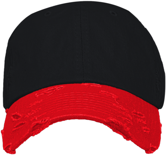 Blank Dad Hat - 2Tone Black Red Distressed Baseball Cap