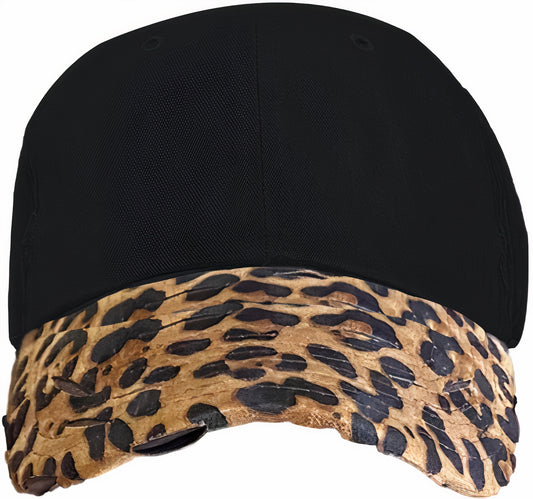 Blank Dad Hat - 2Tone Black Leopard Distressed Baseball Cap