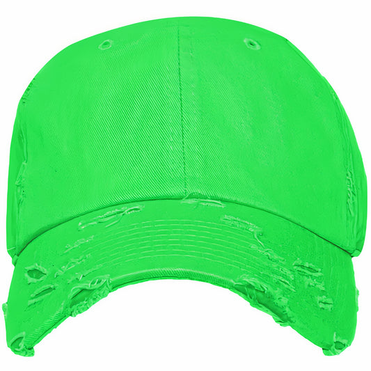 Blank Dad Hat - Neon Green Distressed Baseball Cap