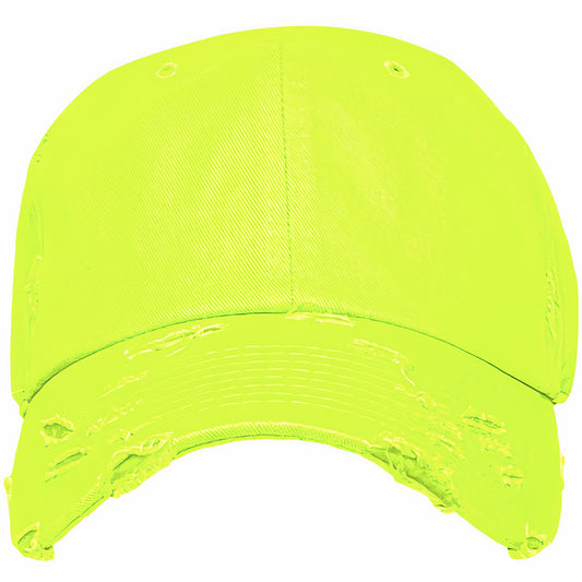 Blank Dad Hat - Neon Yellow Distressed Baseball Cap