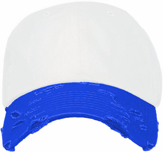 Blank Dad Hat - 2Tone White Royal Blue Distressed Baseball Cap